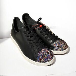 🌻NEW SCHUTZ Sienna Black Leather Crystal Embellished Platform Sneaker Size 10